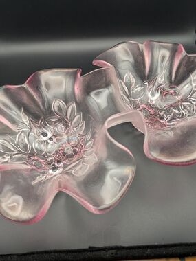 GERMAN DECOR WALTHER Pink Ruffled Glass Serving Dish Duo